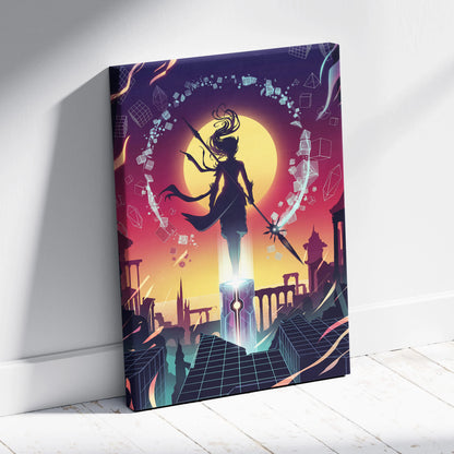 Vaporwave Neon Fantasy Canvas - Vaporwave Neon Purple Sunset Canvas Living Room Art Moody Dreamy Synthwave Decor