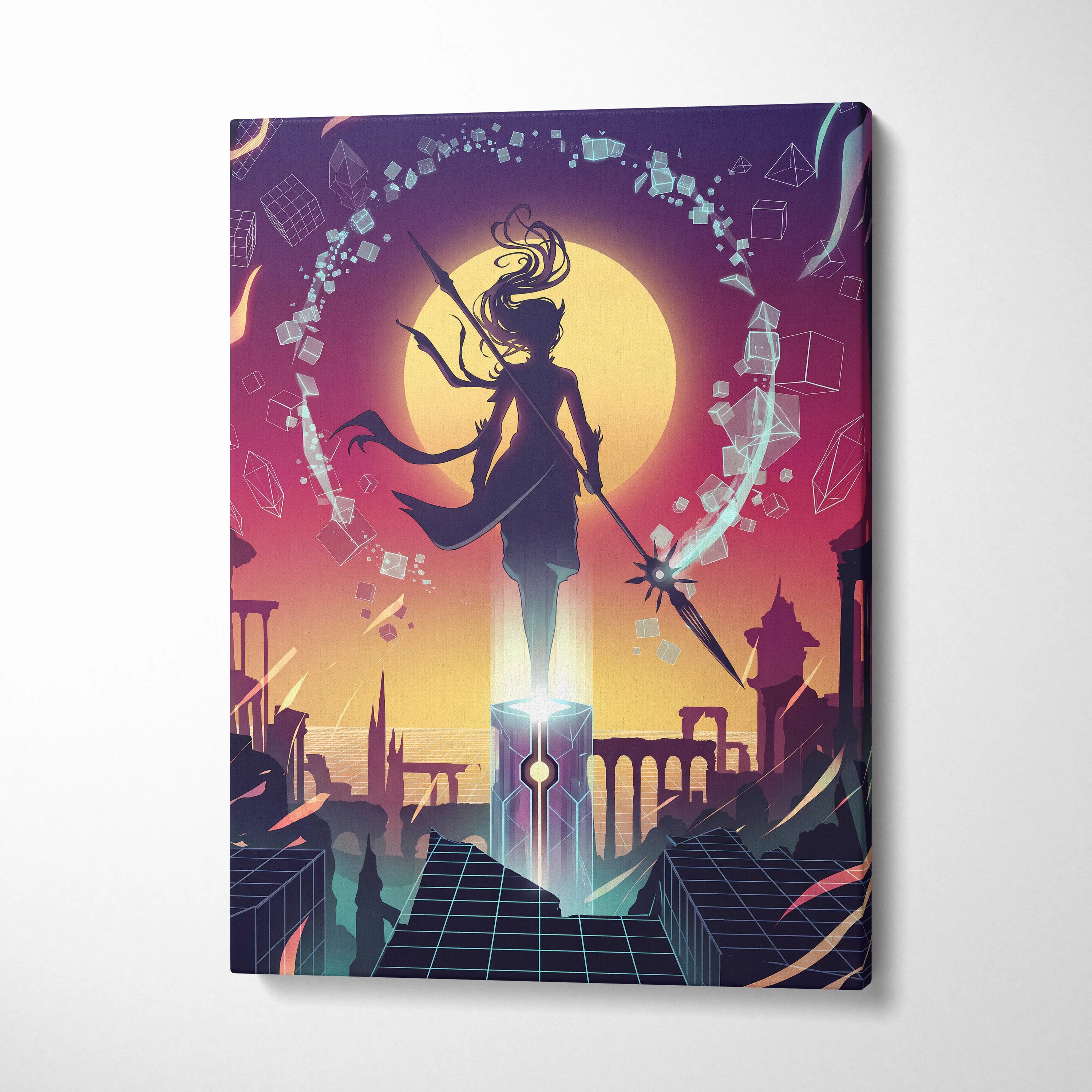 Vaporwave Neon Fantasy Canvas - Vaporwave Neon Purple Sunset Canvas Living Room Art Moody Dreamy Synthwave Decor