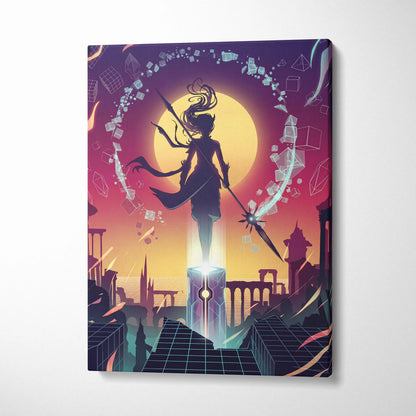 Vaporwave Neon Fantasy Canvas - Vaporwave Neon Purple Sunset Canvas Living Room Art Moody Dreamy Synthwave Decor