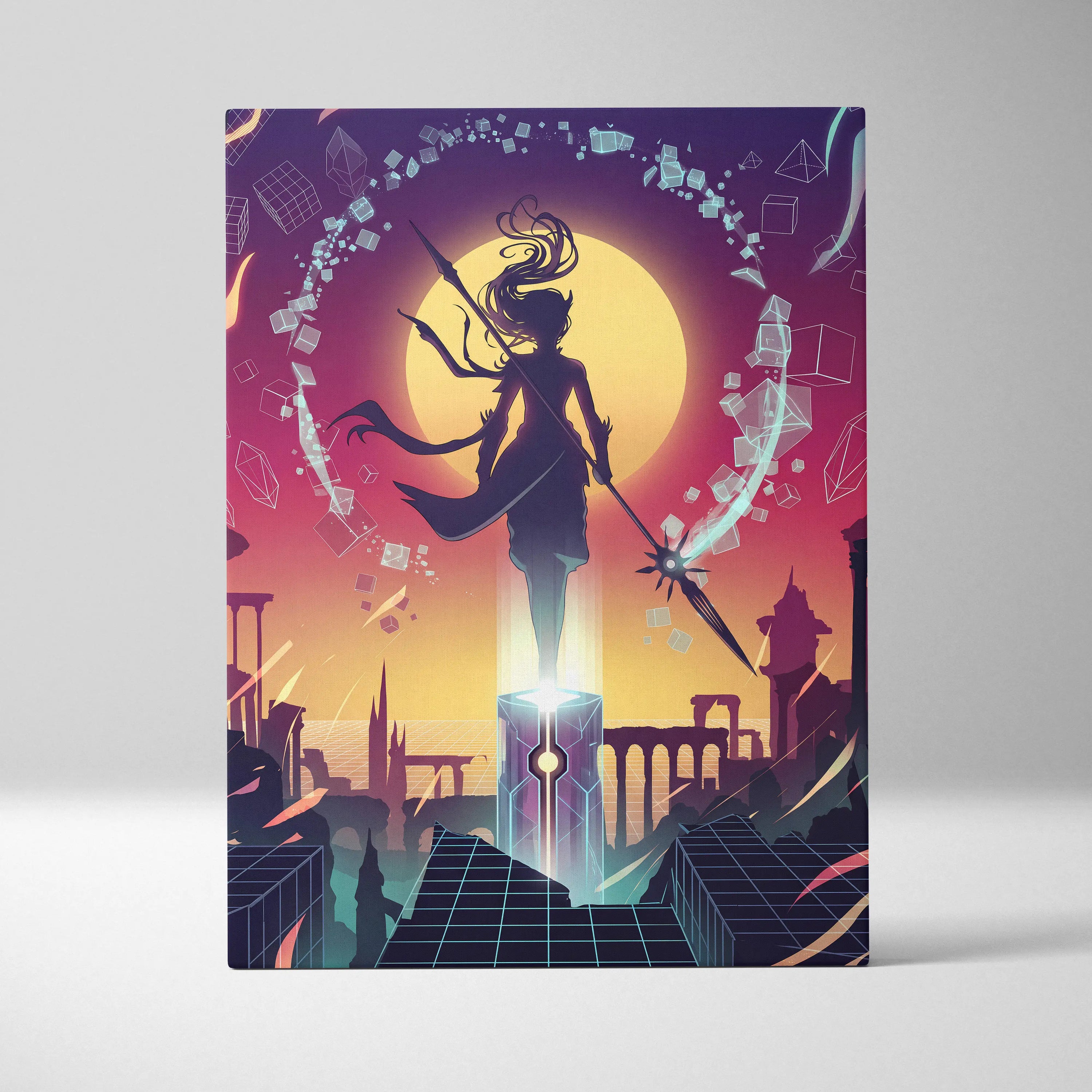 Vaporwave Neon Fantasy Canvas - Vaporwave Neon Purple Sunset Canvas Living Room Art Moody Dreamy Synthwave Decor