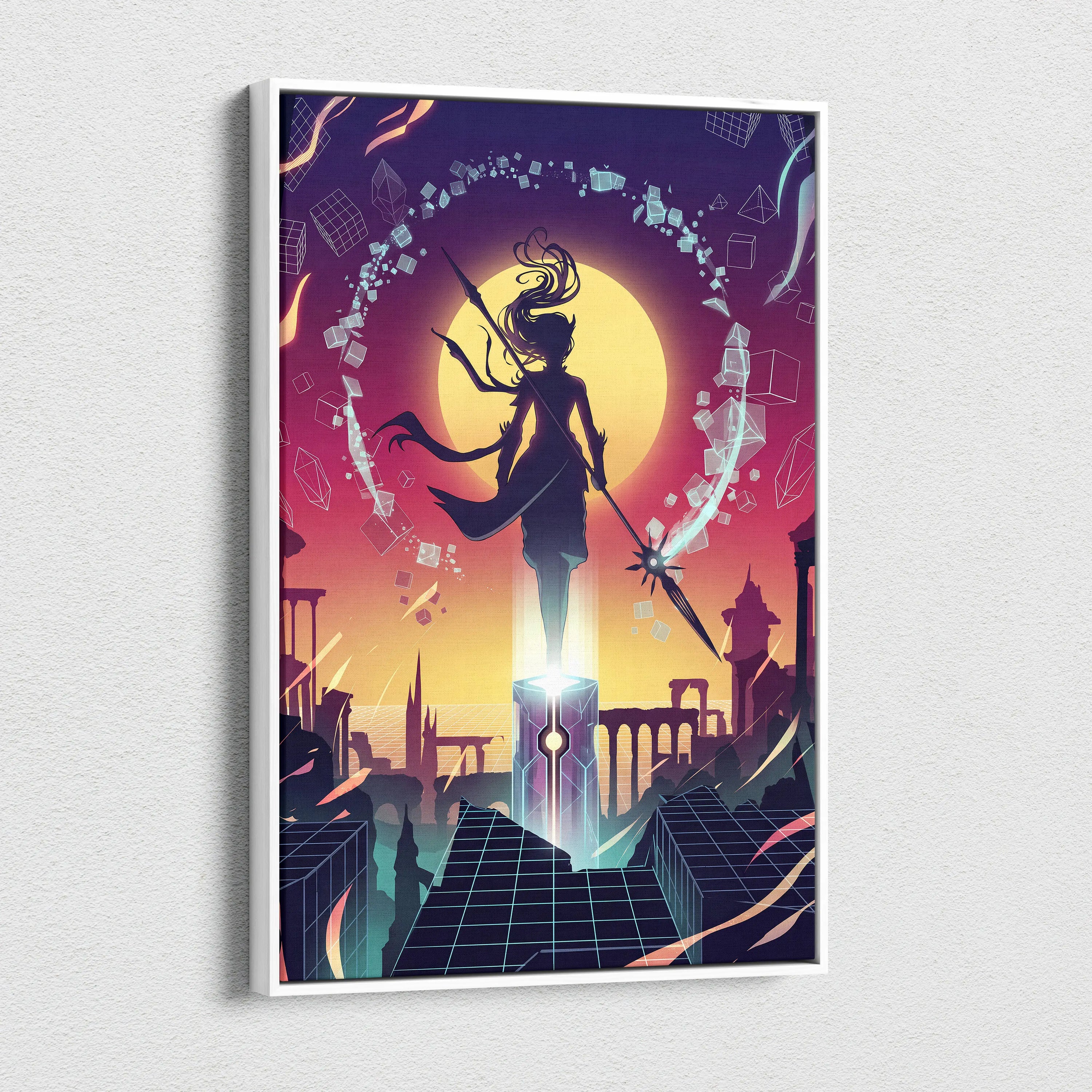 Vaporwave Neon Fantasy Canvas - Vaporwave Neon Purple Sunset Canvas Living Room Art Moody Dreamy Synthwave Decor