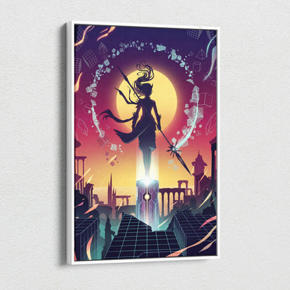 Vaporwave Neon Fantasy Canvas - Vaporwave Neon Purple Sunset Canvas Living Room Art Moody Dreamy Synthwave Decor