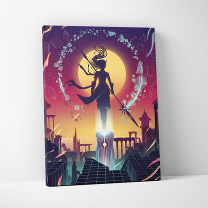 Vaporwave Neon Fantasy Canvas - Vaporwave Neon Purple Sunset Canvas Living Room Art Moody Dreamy Synthwave Decor