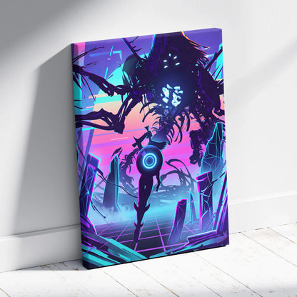 Vaporwave Dreamscape Canvas Art - Vaporwave Fantasy Scene Neon Purple Pink Blue Living Room Decor Digital Art Dreamy Nostalgia Retro Futurism Canvas Print