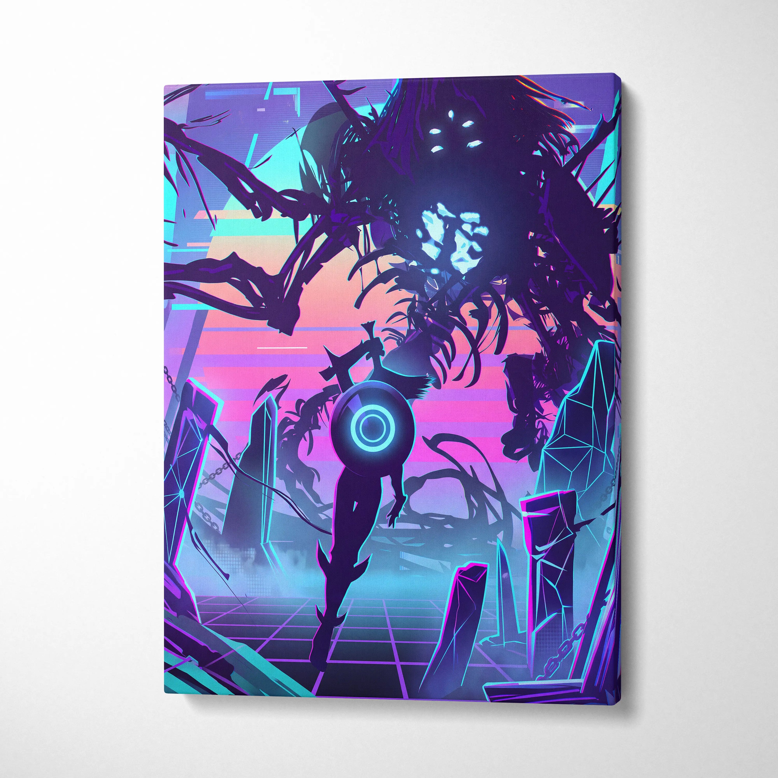 Vaporwave Dreamscape Canvas Art - Vaporwave Fantasy Scene Neon Purple Pink Blue Living Room Decor Digital Art Dreamy Nostalgia Retro Futurism Canvas Print