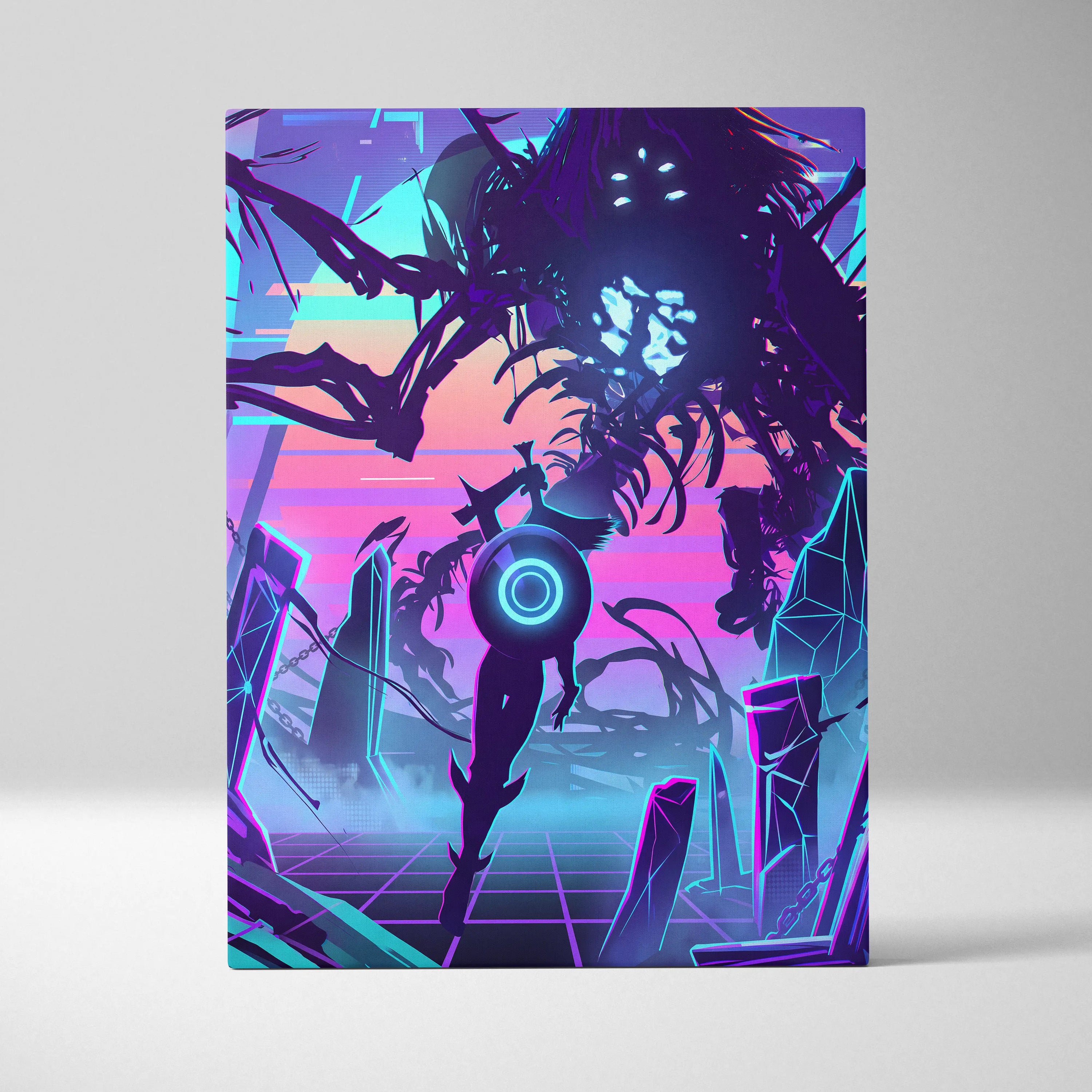 Vaporwave Dreamscape Canvas Art - Vaporwave Fantasy Scene Neon Purple Pink Blue Living Room Decor Digital Art Dreamy Nostalgia Retro Futurism Canvas Print