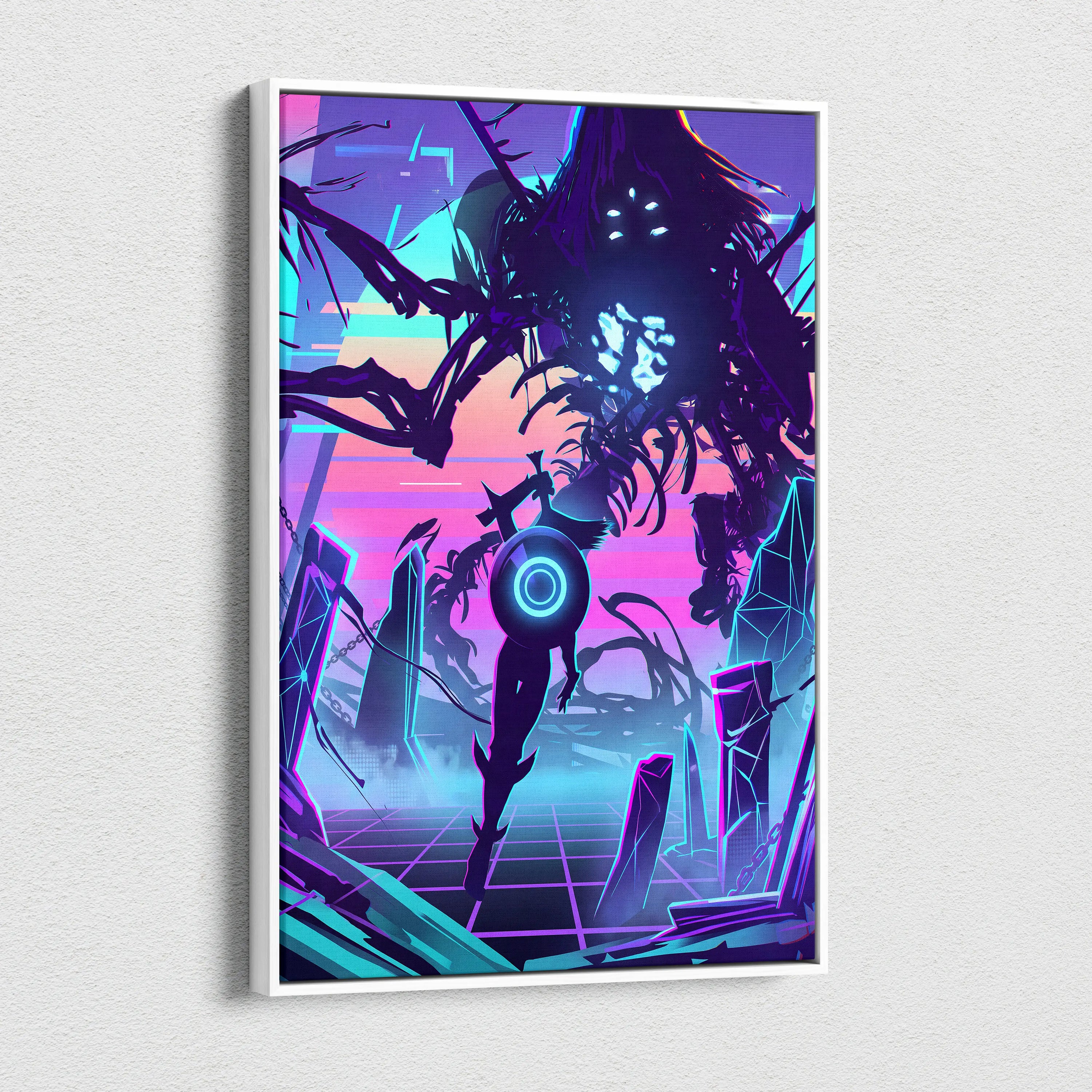 Vaporwave Dreamscape Canvas Art - Vaporwave Fantasy Scene Neon Purple Pink Blue Living Room Decor Digital Art Dreamy Nostalgia Retro Futurism Canvas Print