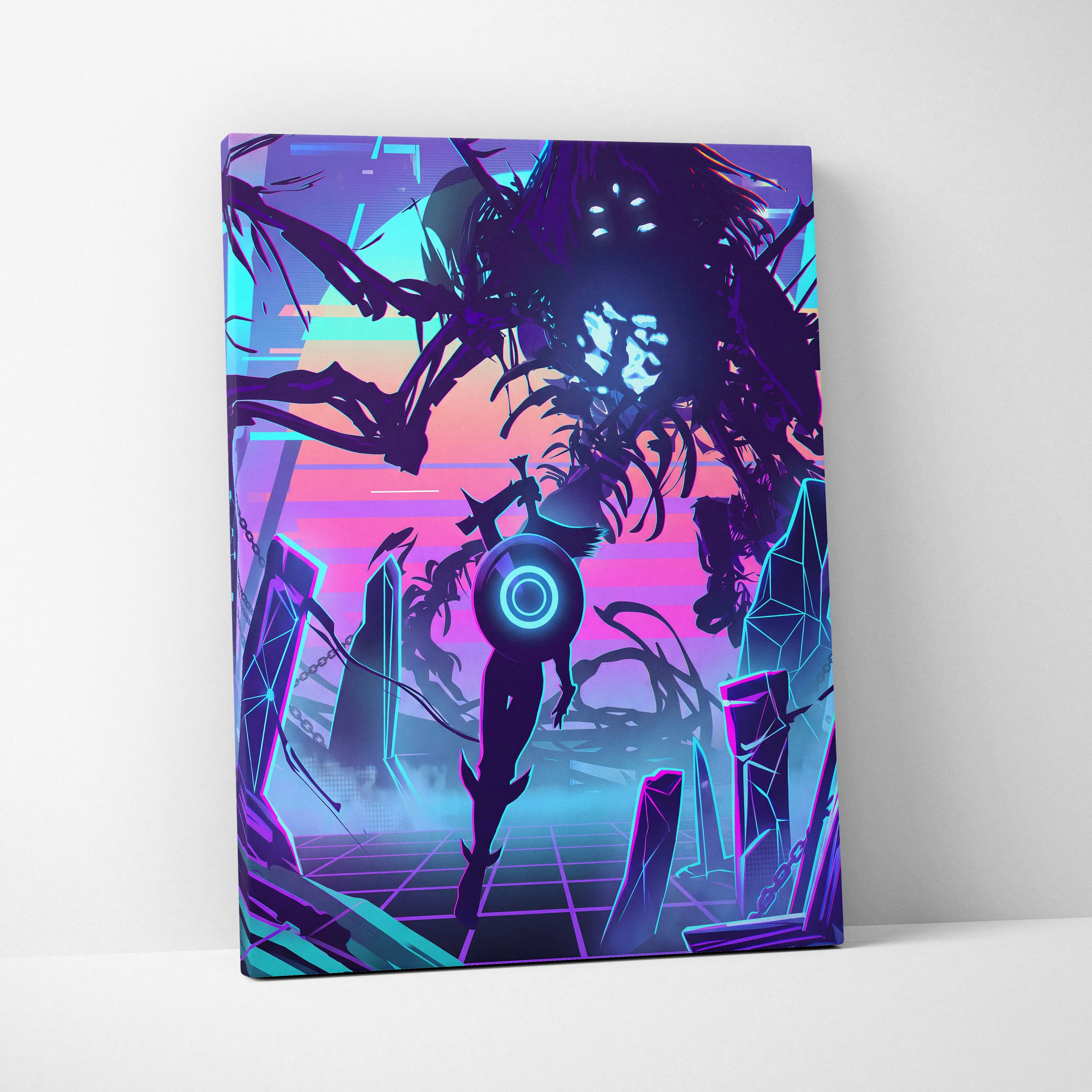 Vaporwave Dreamscape Canvas Art - Vaporwave Fantasy Scene Neon Purple Pink Blue Living Room Decor Digital Art Dreamy Nostalgia Retro Futurism Canvas Print