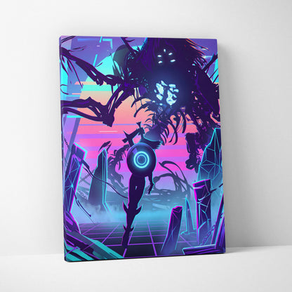 Vaporwave Dreamscape Canvas Art - Vaporwave Fantasy Scene Neon Purple Pink Blue Living Room Decor Digital Art Dreamy Nostalgia Retro Futurism Canvas Print