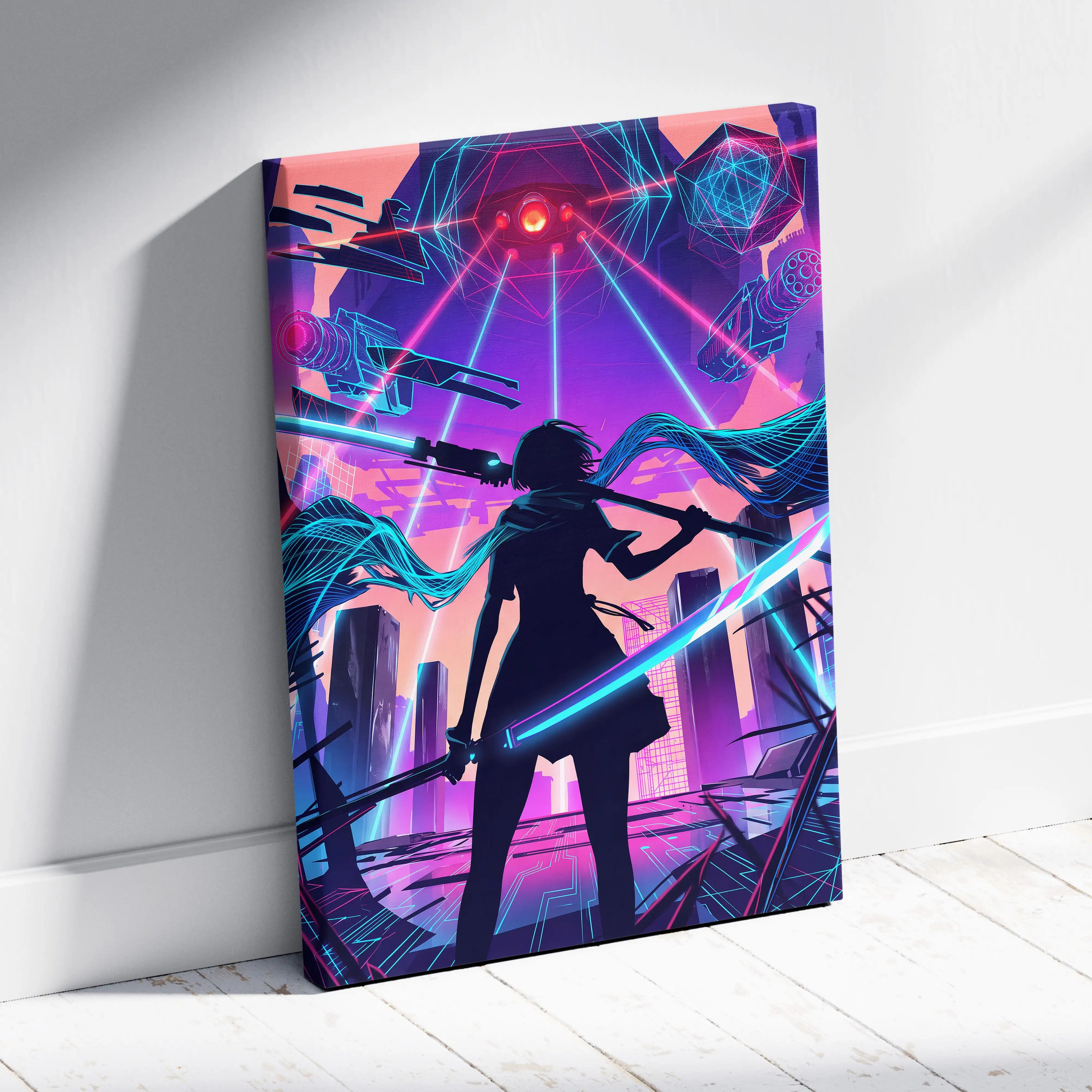Vaporwave Neon Odyssey Canvas - Vaporwave Neon Pink Blue Living Room Art Dreamy Mood Neon Decor Canvas Print