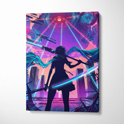 Vaporwave Neon Odyssey Canvas - Vaporwave Neon Pink Blue Living Room Art Dreamy Mood Neon Decor Canvas Print
