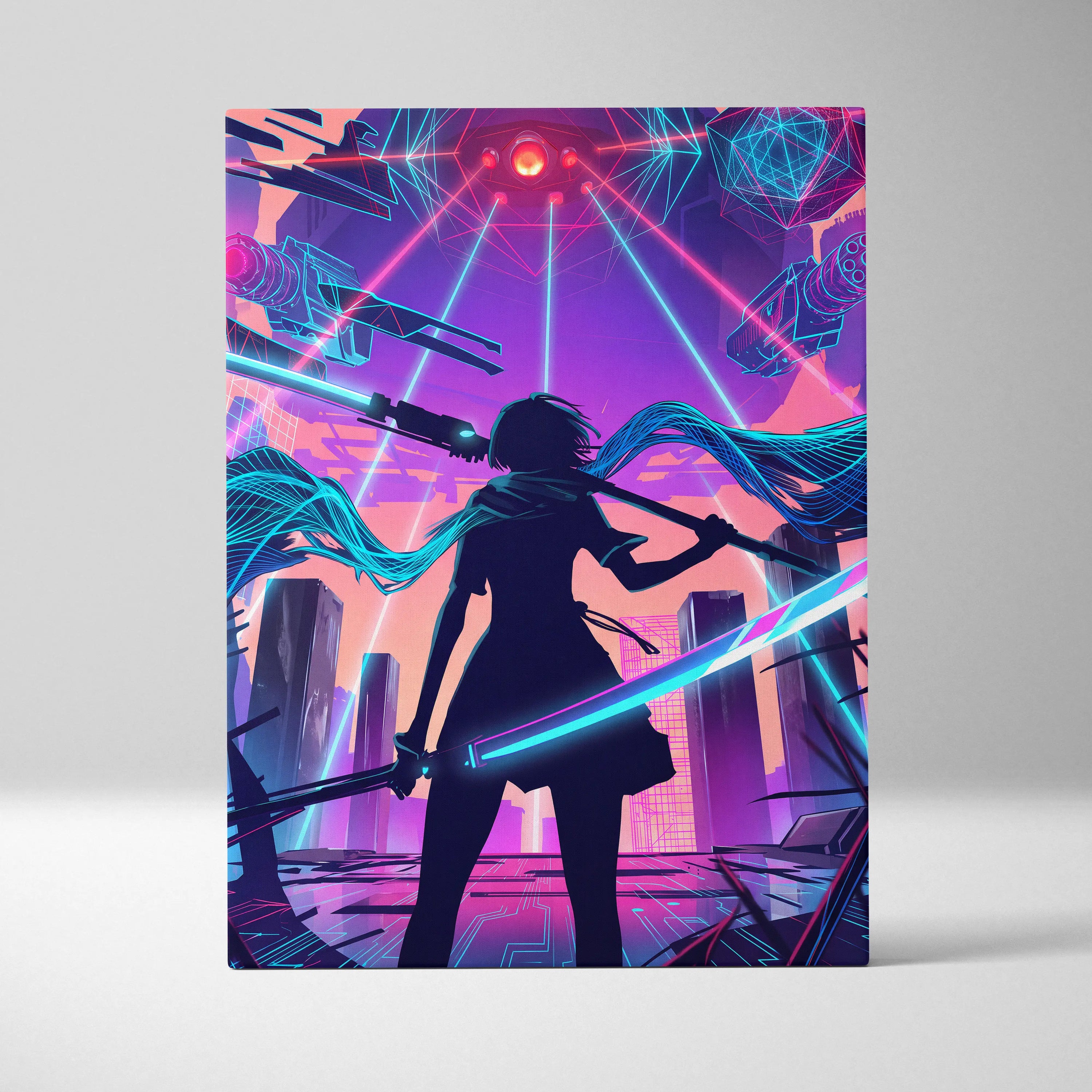 Vaporwave Neon Odyssey Canvas - Vaporwave Neon Pink Blue Living Room Art Dreamy Mood Neon Decor Canvas Print
