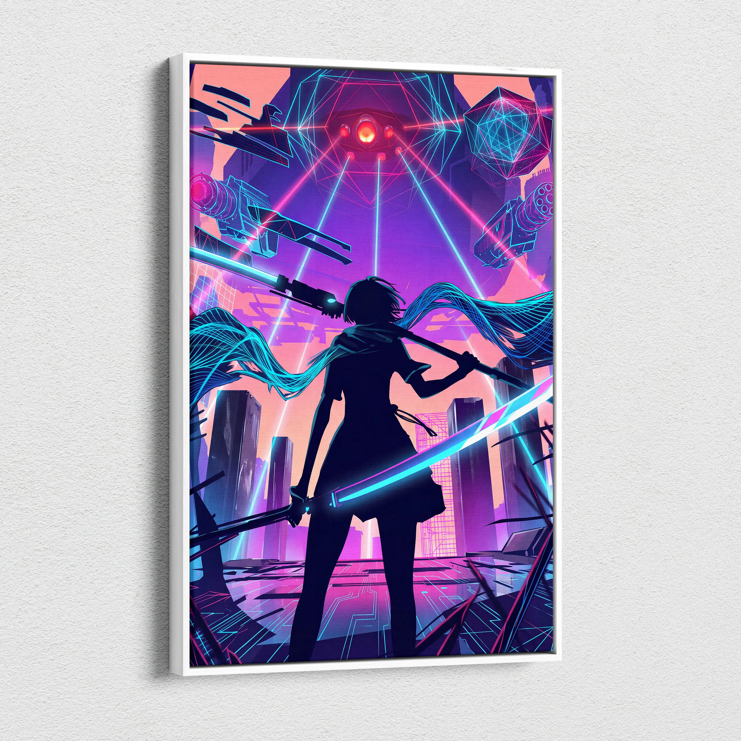 Vaporwave Neon Odyssey Canvas - Vaporwave Neon Pink Blue Living Room Art Dreamy Mood Neon Decor Canvas Print