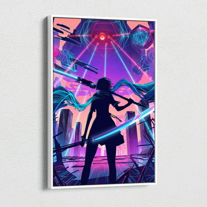 Vaporwave Neon Odyssey Canvas - Vaporwave Neon Pink Blue Living Room Art Dreamy Mood Neon Decor Canvas Print