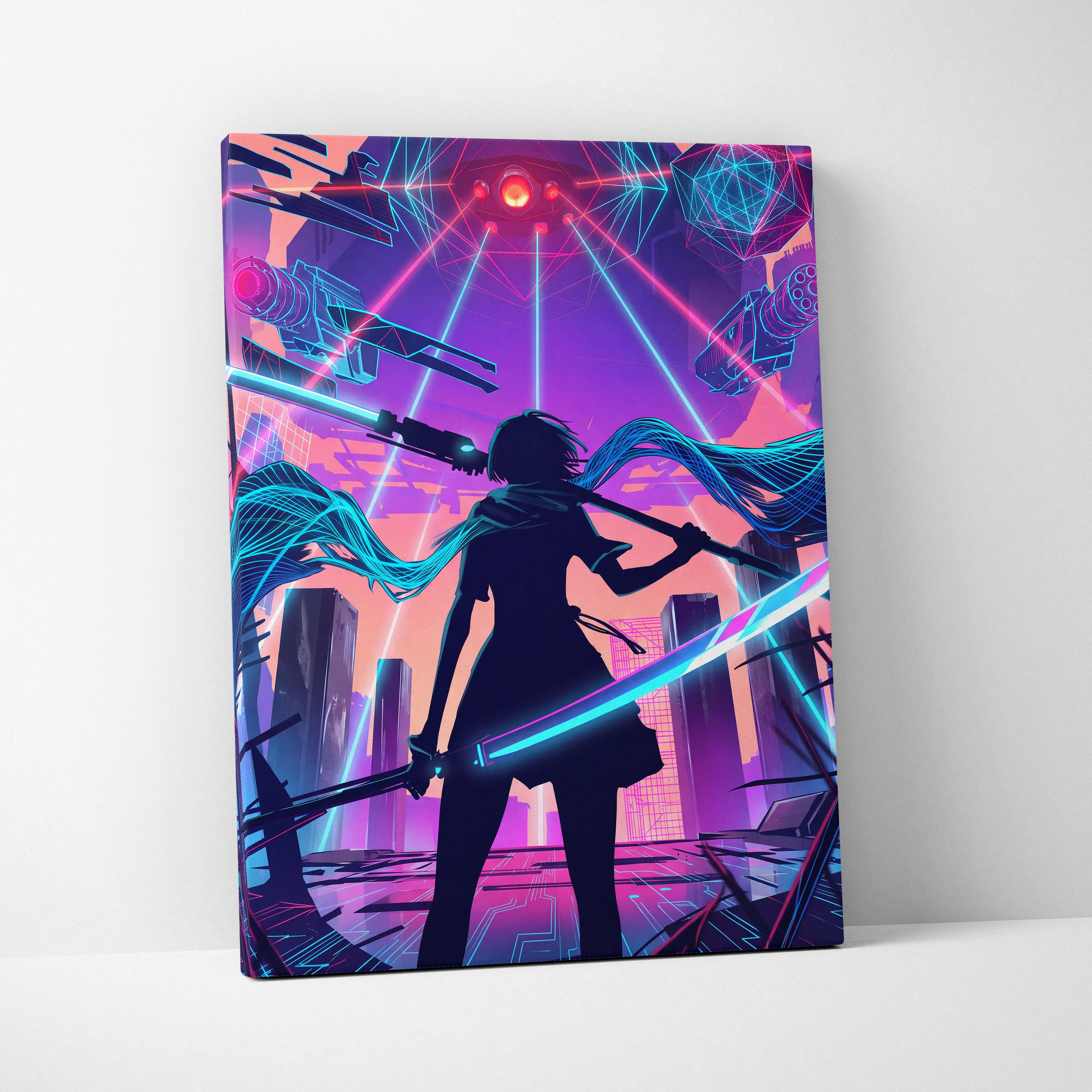 Vaporwave Neon Odyssey Canvas - Vaporwave Neon Pink Blue Living Room Art Dreamy Mood Neon Decor Canvas Print