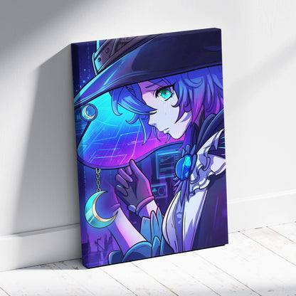 Vaporwave Neon Dream Canvas - Vaporwave Character Neon Blues Purples Living Room Wall Art Canvas Moody Mystic Modern