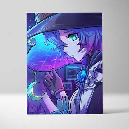 Vaporwave Neon Dream Canvas - Vaporwave Character Neon Blues Purples Living Room Wall Art Canvas Moody Mystic Modern