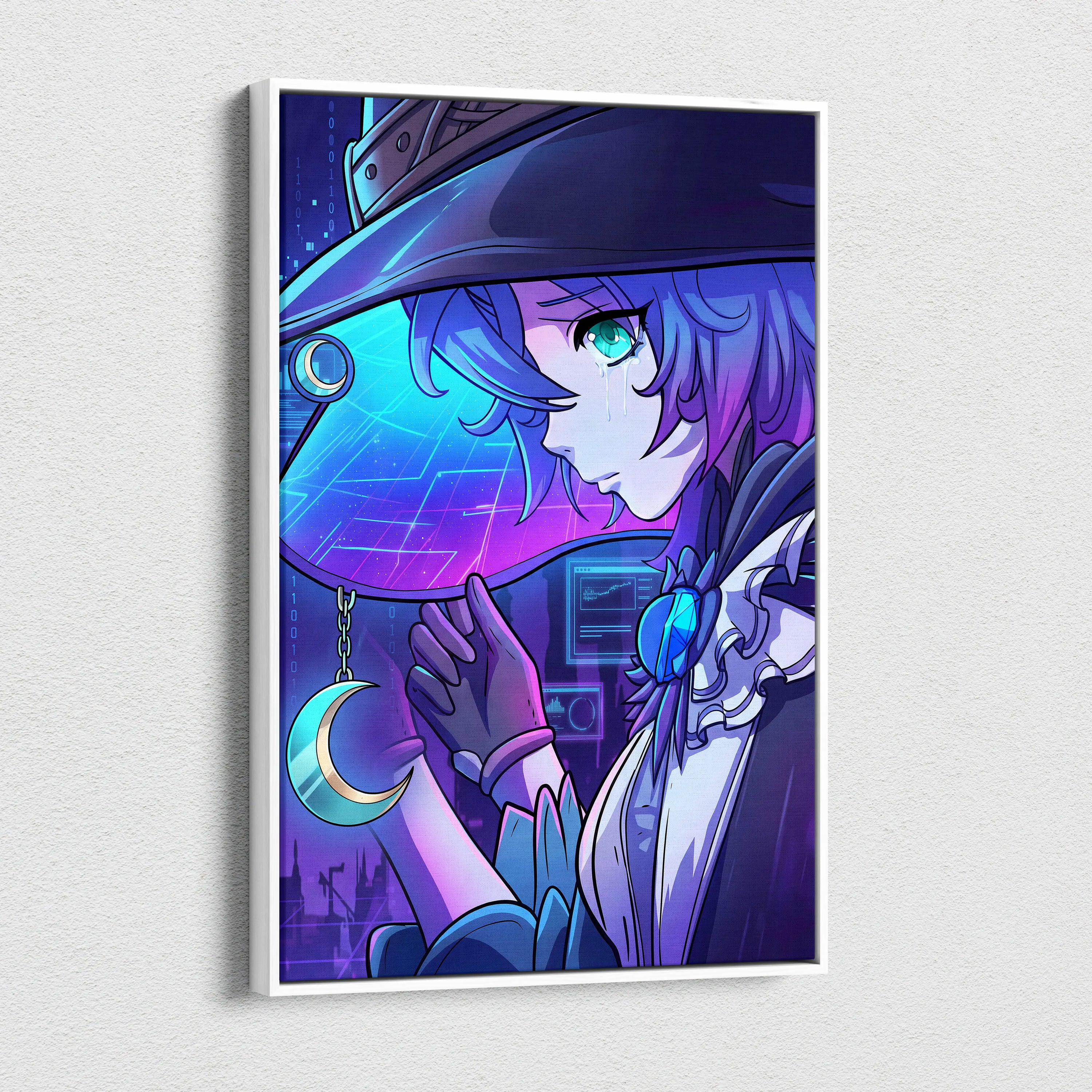 Vaporwave Neon Dream Canvas - Vaporwave Character Neon Blues Purples Living Room Wall Art Canvas Moody Mystic Modern