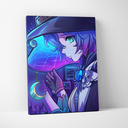 Vaporwave Neon Dream Canvas - Vaporwave Character Neon Blues Purples Living Room Wall Art Canvas Moody Mystic Modern