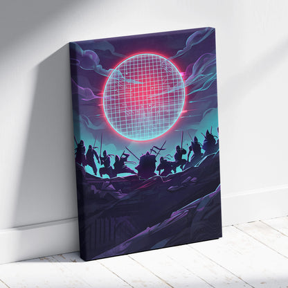 Vaporwave Neon Grid Canvas - Vaporwave Pink Blue Purple Living Room Cyberpunk Mood Dreamy Retro Decor Print