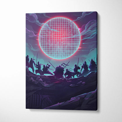 Vaporwave Neon Grid Canvas - Vaporwave Pink Blue Purple Living Room Cyberpunk Mood Dreamy Retro Decor Print