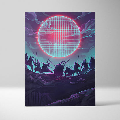 Vaporwave Neon Grid Canvas - Vaporwave Pink Blue Purple Living Room Cyberpunk Mood Dreamy Retro Decor Print
