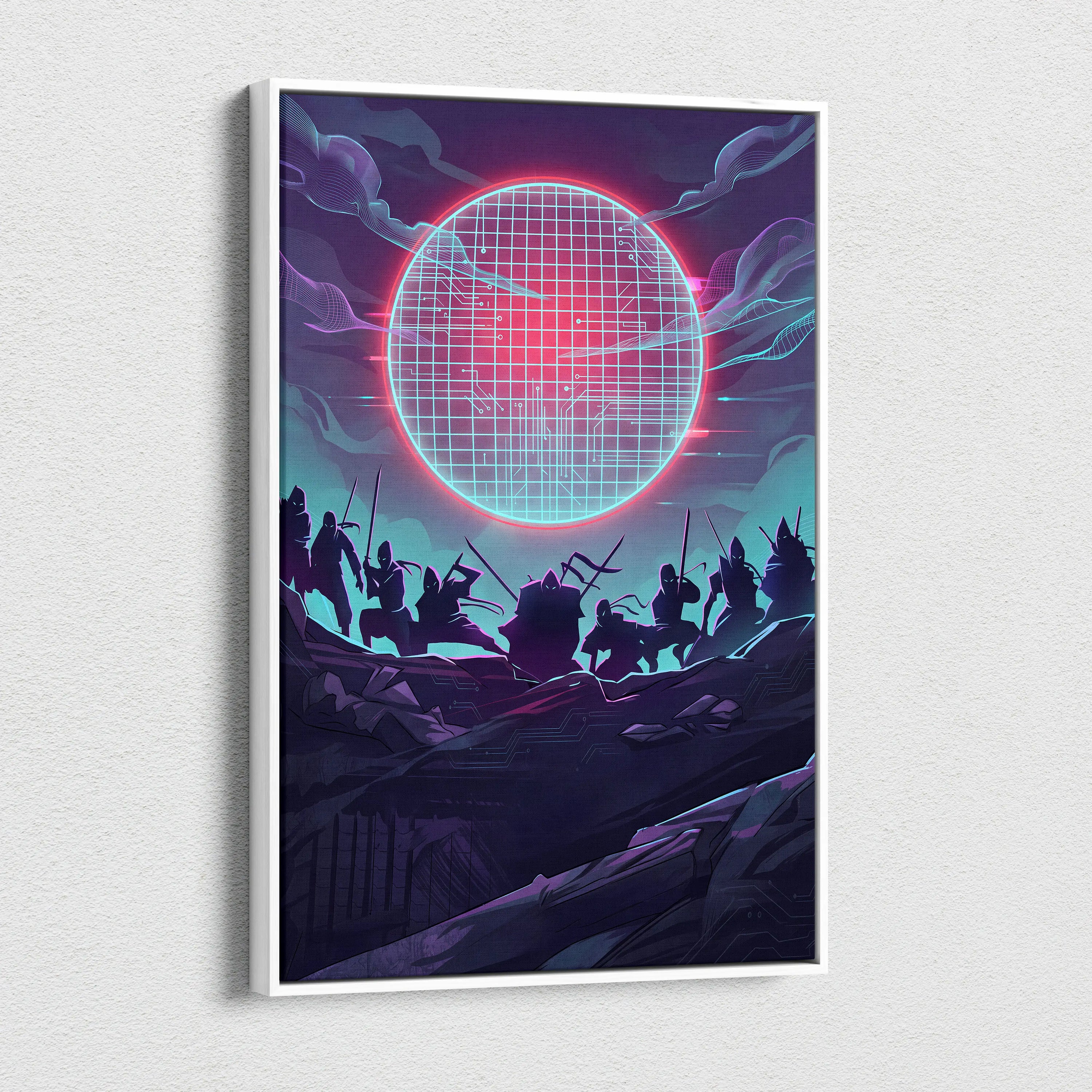 Vaporwave Neon Grid Canvas - Vaporwave Pink Blue Purple Living Room Cyberpunk Mood Dreamy Retro Decor Print