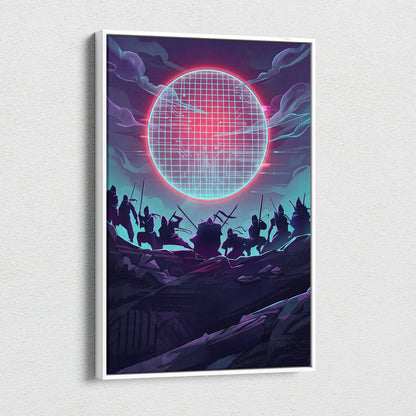 Vaporwave Neon Grid Canvas - Vaporwave Pink Blue Purple Living Room Cyberpunk Mood Dreamy Retro Decor Print