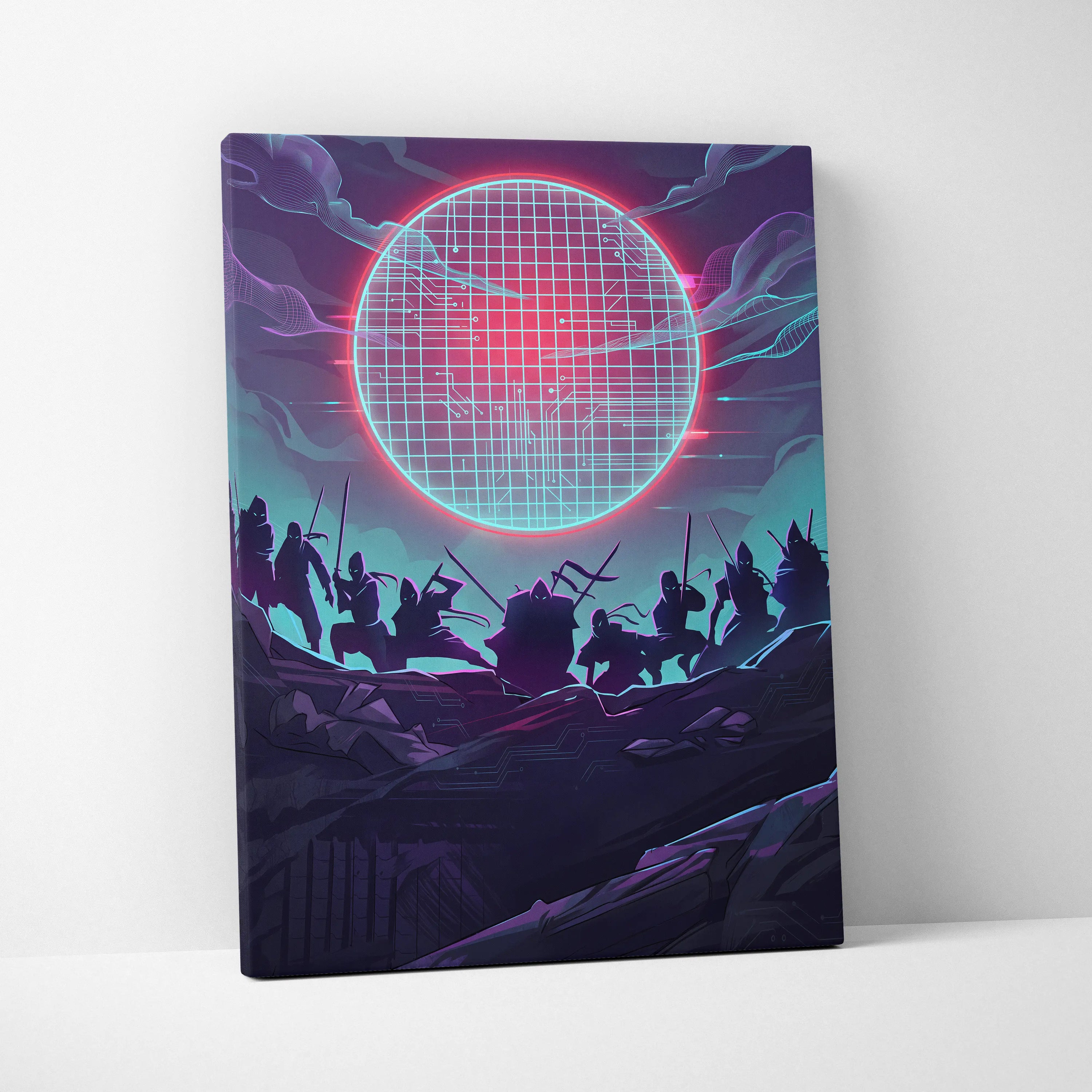 Vaporwave Neon Grid Canvas - Vaporwave Pink Blue Purple Living Room Cyberpunk Mood Dreamy Retro Decor Print