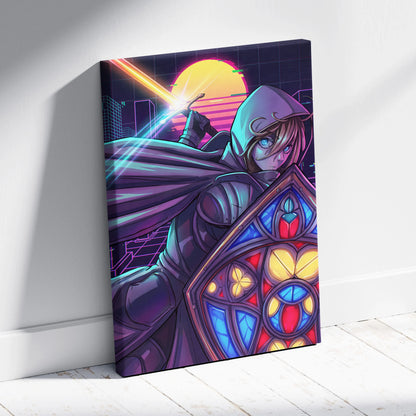 Vaporwave Neon Odyssey Canvas - Vaporwave Heroine Neon Pink Teal Living Room Moody Neon Atmosphere Modern Wall Art Canvas