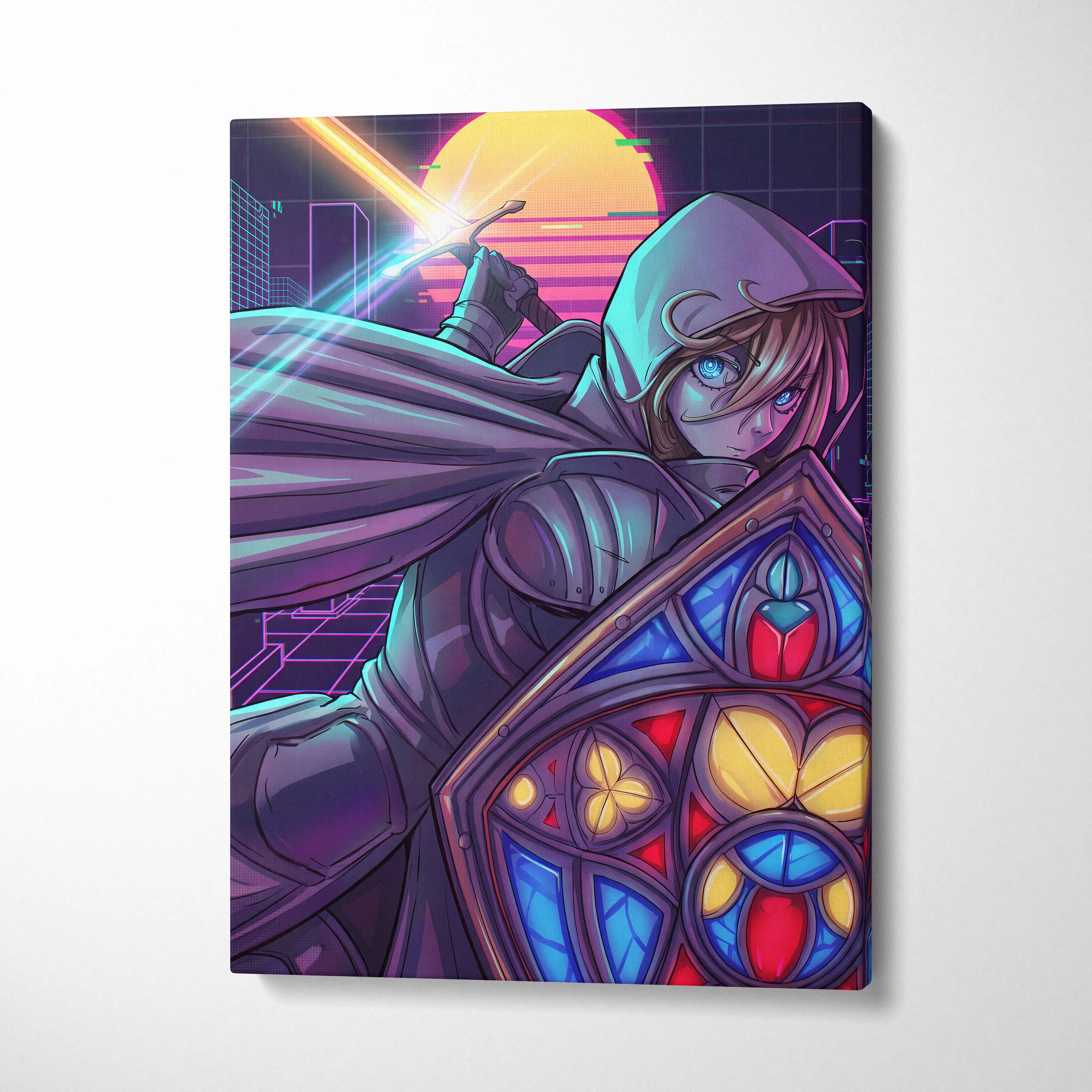 Vaporwave Neon Odyssey Canvas - Vaporwave Heroine Neon Pink Teal Living Room Moody Neon Atmosphere Modern Wall Art Canvas