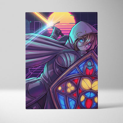 Vaporwave Neon Odyssey Canvas - Vaporwave Heroine Neon Pink Teal Living Room Moody Neon Atmosphere Modern Wall Art Canvas