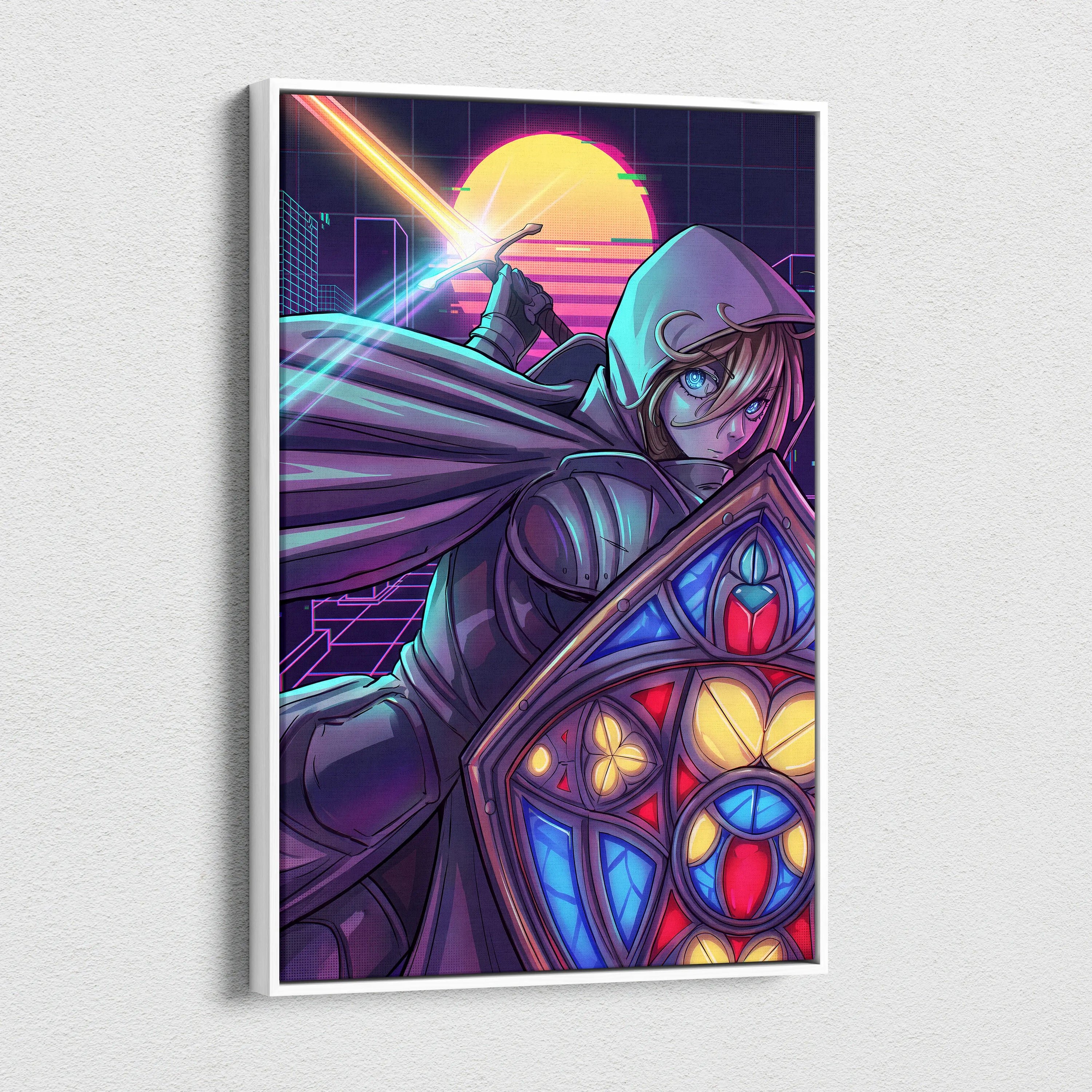 Vaporwave Neon Odyssey Canvas - Vaporwave Heroine Neon Pink Teal Living Room Moody Neon Atmosphere Modern Wall Art Canvas