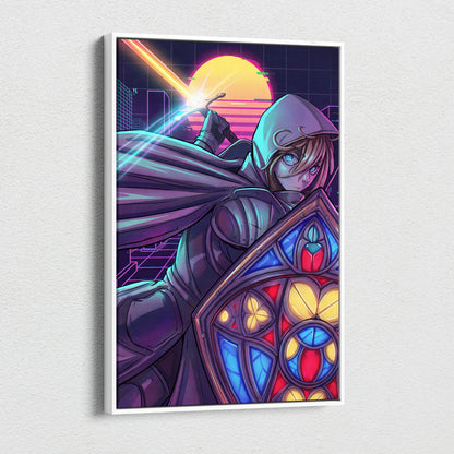 Vaporwave Neon Odyssey Canvas - Vaporwave Heroine Neon Pink Teal Living Room Moody Neon Atmosphere Modern Wall Art Canvas