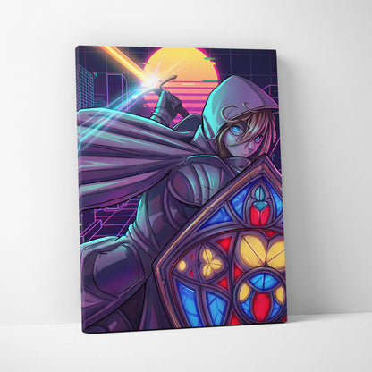 Vaporwave Neon Odyssey Canvas - Vaporwave Heroine Neon Pink Teal Living Room Moody Neon Atmosphere Modern Wall Art Canvas