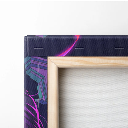 Vaporwave Neon Warrior Canvas - Vaporwave Warrior Neon Pink Purple Gallery Wall Style Energetic Mood Retro Decor Canvas