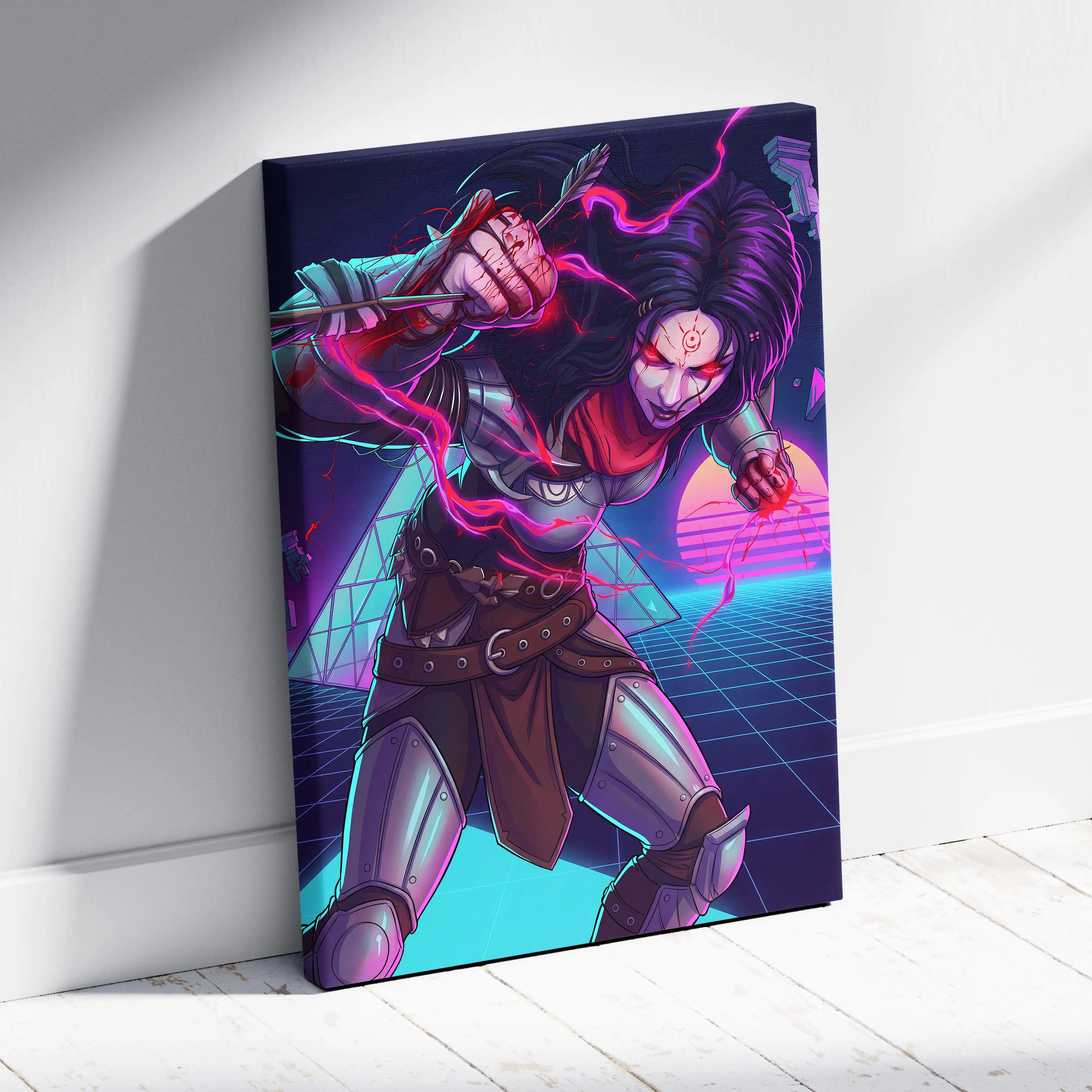 Vaporwave Neon Warrior Canvas - Vaporwave Warrior Neon Pink Purple Gallery Wall Style Energetic Mood Retro Decor Canvas
