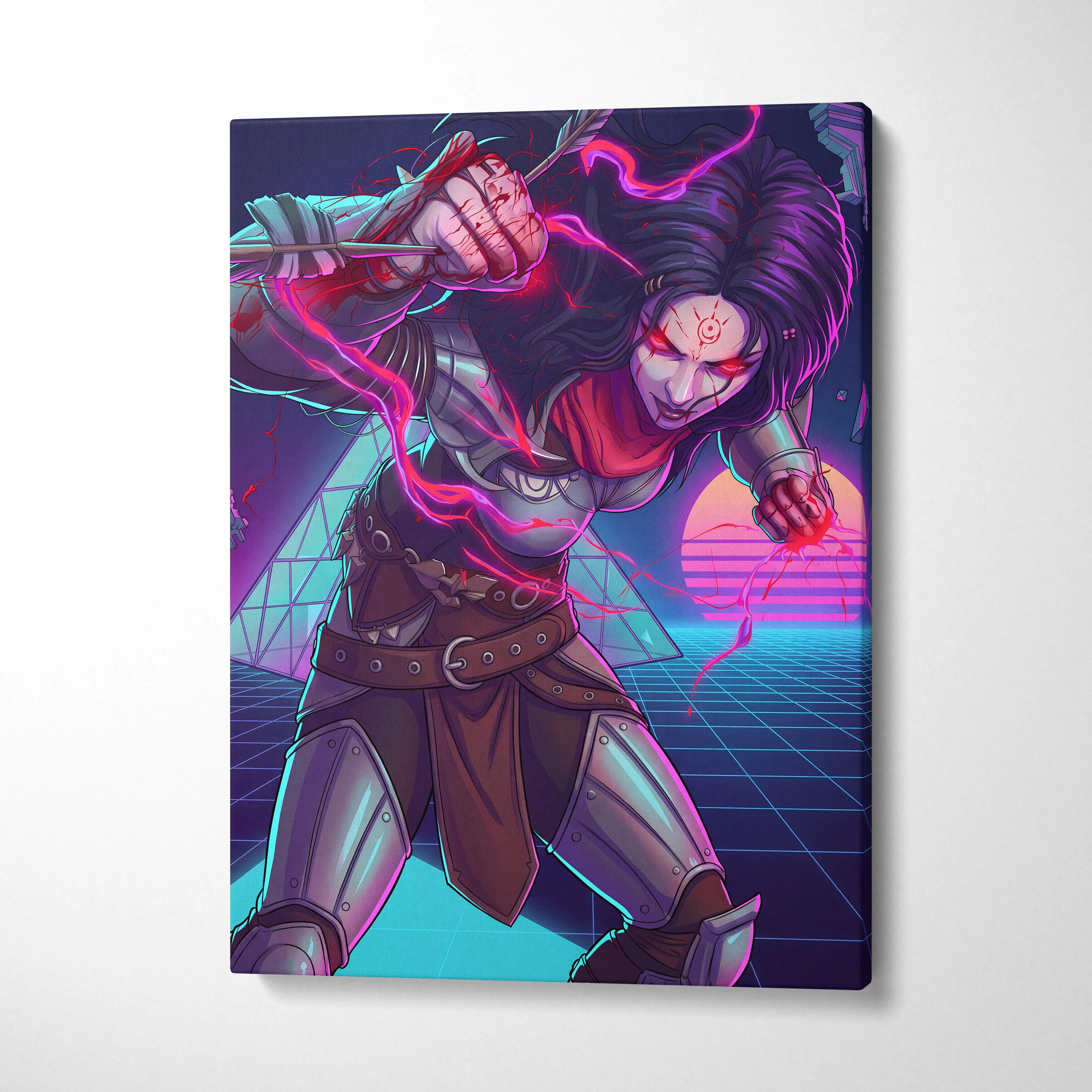Vaporwave Neon Warrior Canvas - Vaporwave Warrior Neon Pink Purple Gallery Wall Style Energetic Mood Retro Decor Canvas
