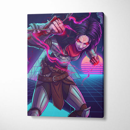 Vaporwave Neon Warrior Canvas - Vaporwave Warrior Neon Pink Purple Gallery Wall Style Energetic Mood Retro Decor Canvas