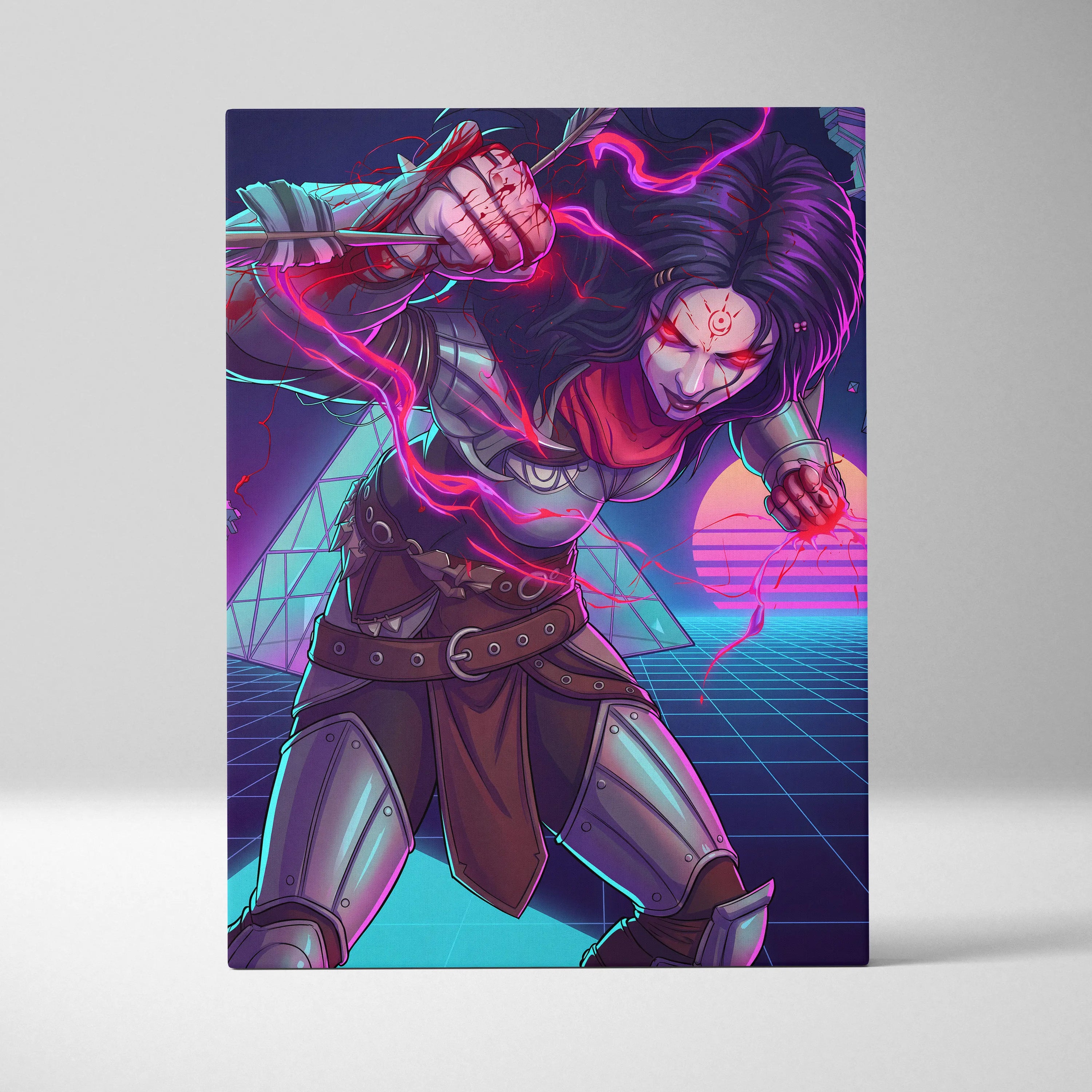 Vaporwave Neon Warrior Canvas - Vaporwave Warrior Neon Pink Purple Gallery Wall Style Energetic Mood Retro Decor Canvas