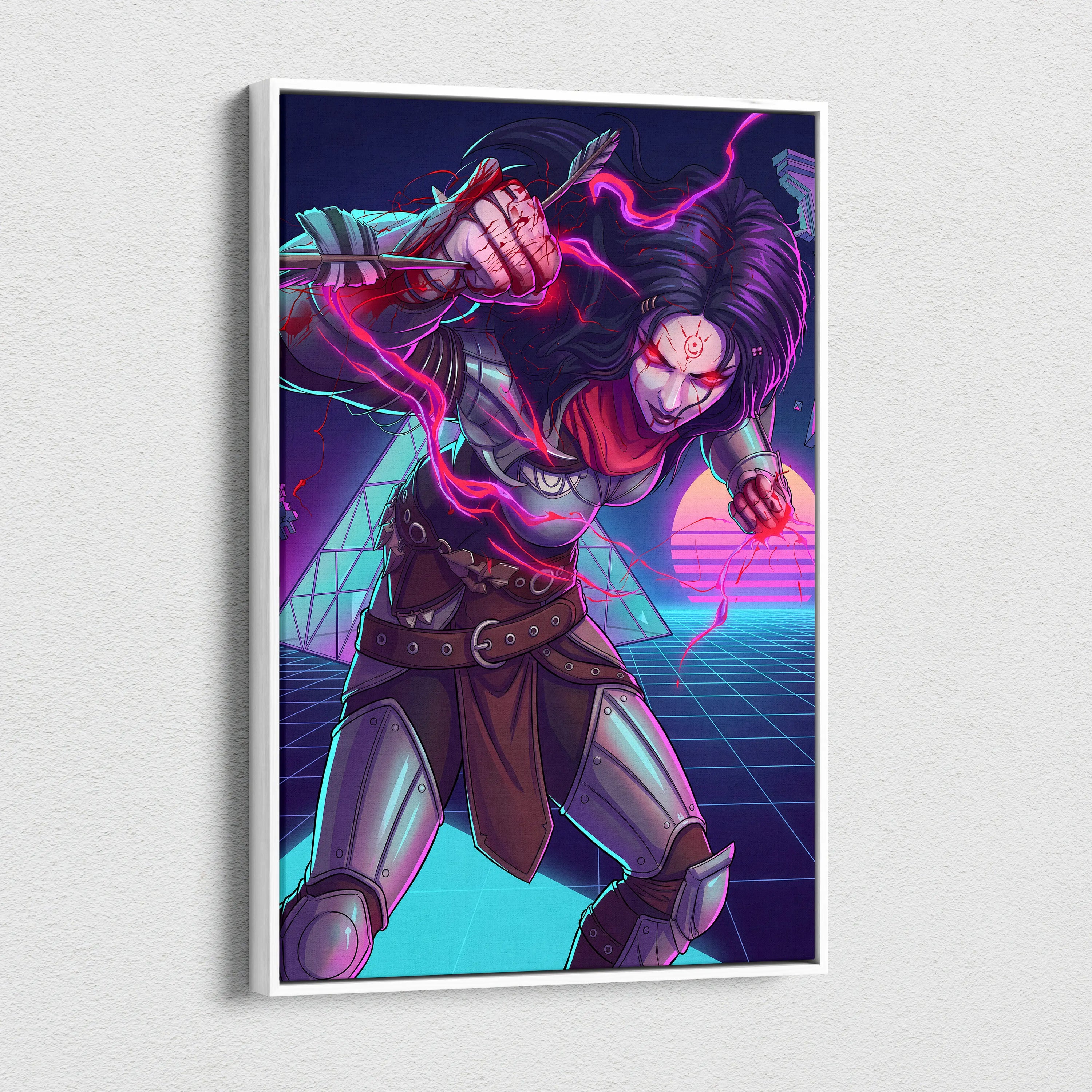 Vaporwave Neon Warrior Canvas - Vaporwave Warrior Neon Pink Purple Gallery Wall Style Energetic Mood Retro Decor Canvas