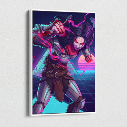 Vaporwave Neon Warrior Canvas - Vaporwave Warrior Neon Pink Purple Gallery Wall Style Energetic Mood Retro Decor Canvas