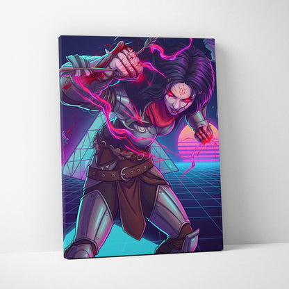 Vaporwave Neon Warrior Canvas - Vaporwave Warrior Neon Pink Purple Gallery Wall Style Energetic Mood Retro Decor Canvas