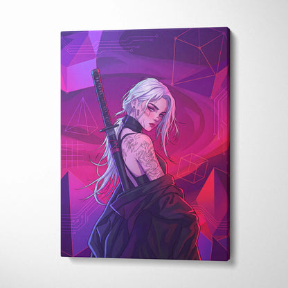 Vaporwave Neon Warrior Canvas - Vaporwave Warrior Neon Pink Canvas Living Room Decor Cyberpunk Moody Futurism Wall Art