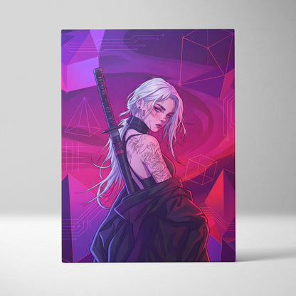 Vaporwave Neon Warrior Canvas - Vaporwave Warrior Neon Pink Canvas Living Room Decor Cyberpunk Moody Futurism Wall Art