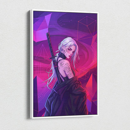 Vaporwave Neon Warrior Canvas - Vaporwave Warrior Neon Pink Canvas Living Room Decor Cyberpunk Moody Futurism Wall Art