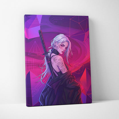 Vaporwave Neon Warrior Canvas - Vaporwave Warrior Neon Pink Canvas Living Room Decor Cyberpunk Moody Futurism Wall Art