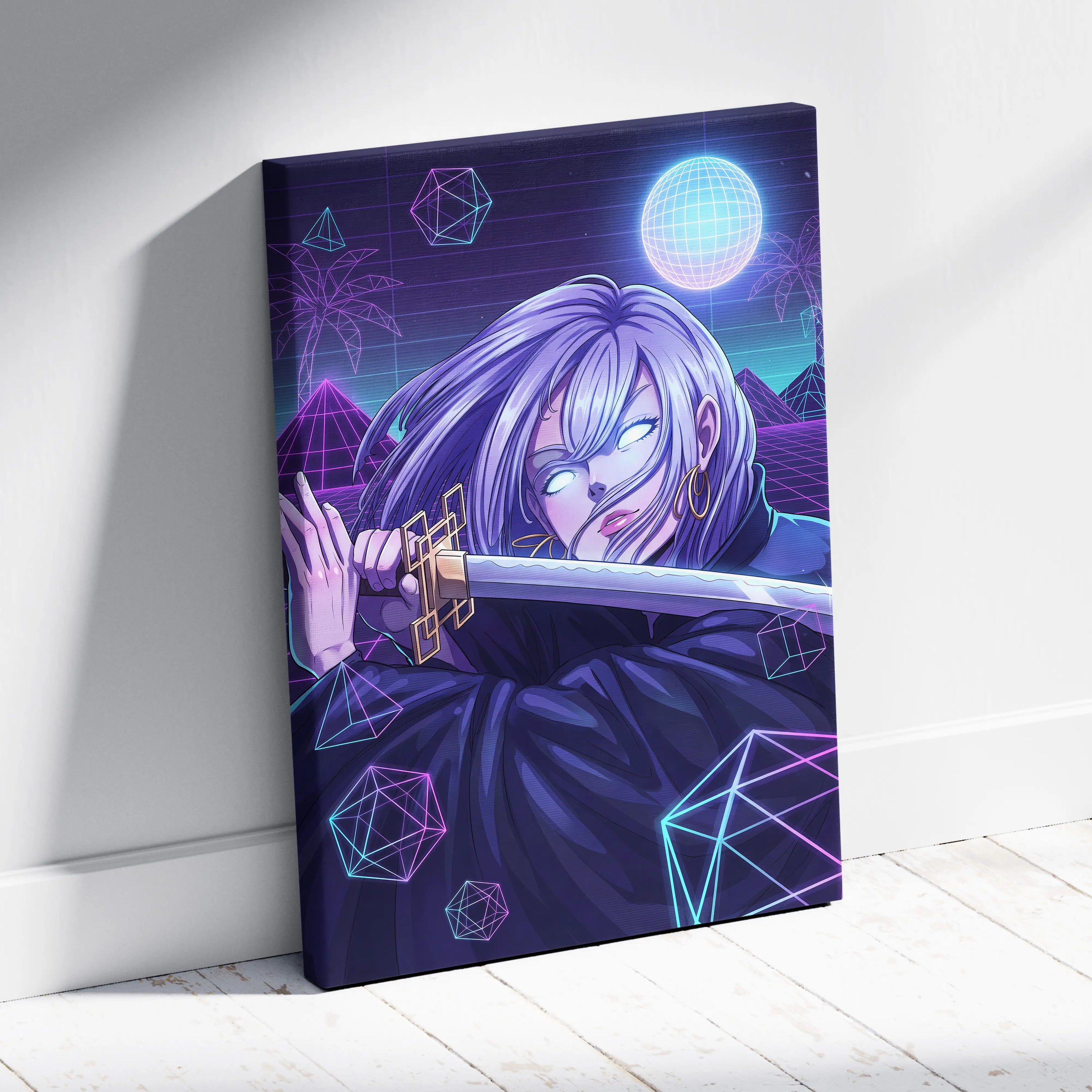 Vaporwave Neon Dream Canvas - Vaporwave Portrait Pink Living Room Retro-Futuristic Dreamy Mood Neon Decor Canvas Print