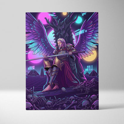 Vaporwave Wings Neon Canvas - Winged Hero Neon Living Room Vaporwave Mystical Neon Mood Retro Futurism Wall Art Canvas