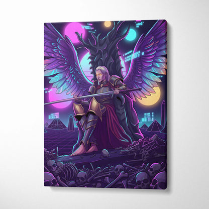 Vaporwave Wings Neon Canvas - Winged Hero Neon Living Room Vaporwave Mystical Neon Mood Retro Futurism Wall Art Canvas